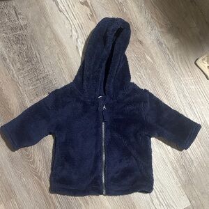 Hanna Andersson navy blue fleece zip up hooded jacket
